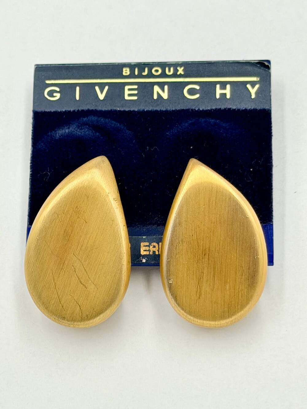 Vintage Givenchy Teardrop Brushed Gold Plated Clip-On Earrings New Old Stock